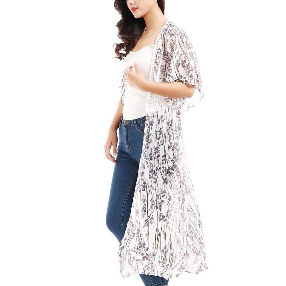 Sheer Floral White Maxi Kimono for Women - Picture 2 of 3
